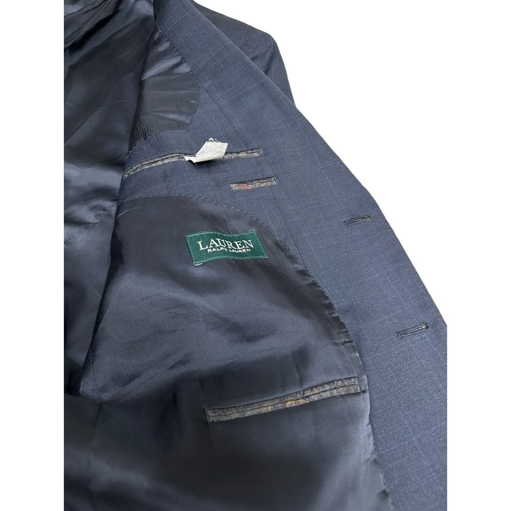 Lauren Ralph Lauren Men's 46R Navy Blue Plaid 100% Wool 2 Button Blazer Jacket - Picture 6 of 11